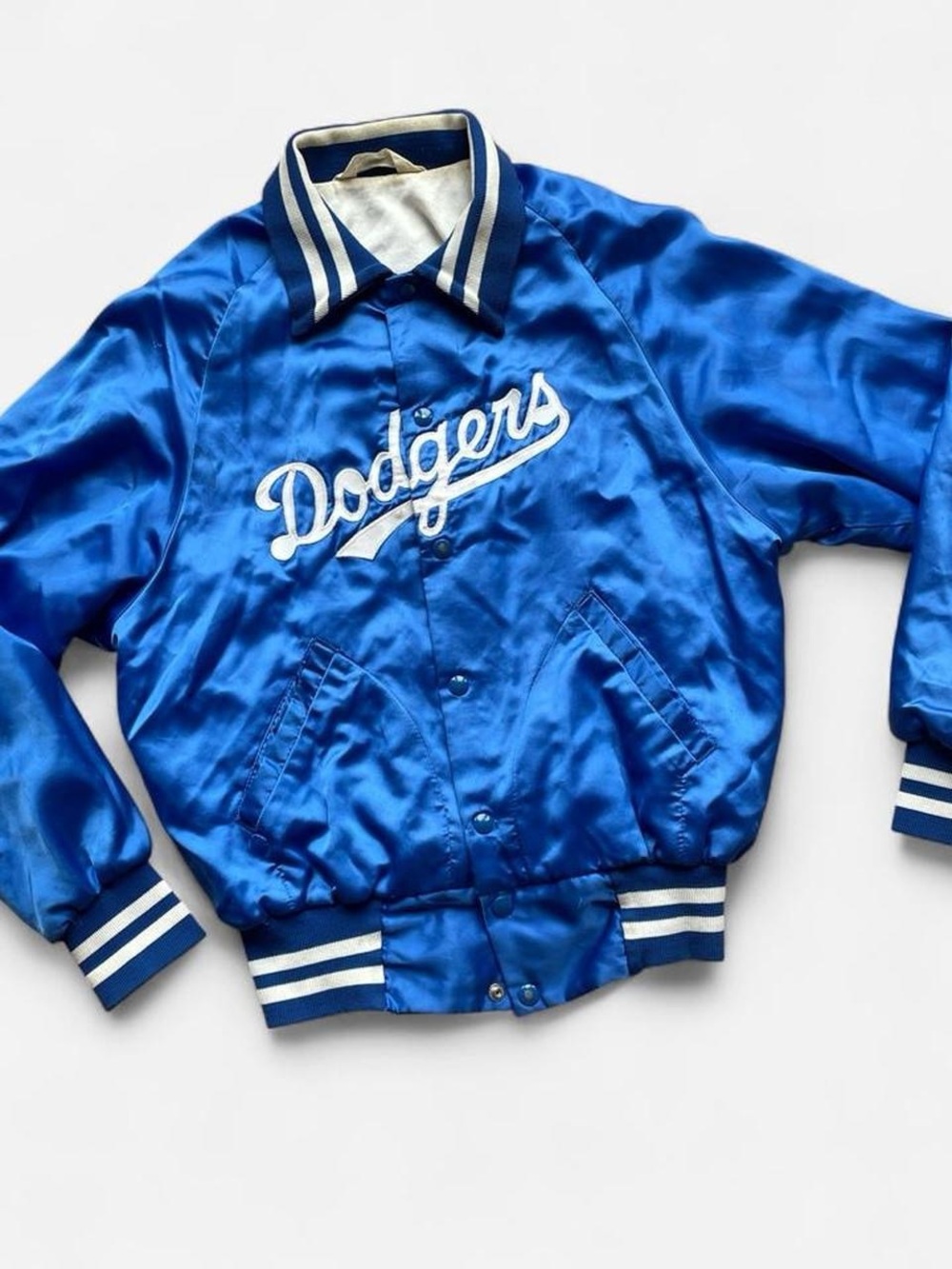 Vtg 70s 80s Los Angeles Dodgers Perugini Satin Bomber Jacket Royal Blue